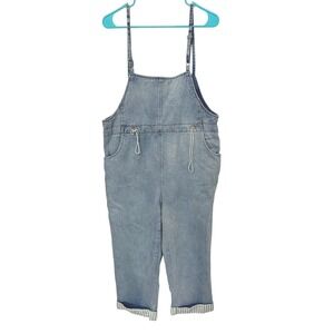 POL Denim Overalls Womens M Cuffed Cropped Blue Jean‎ Jumpsuit Drawstring Fall